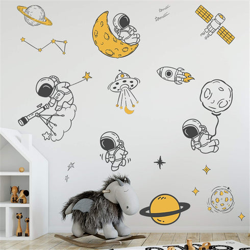 RARJSM Wall Stickers, Astronaut Planet Outer Space Stars DIY Vinyl Removable Large Decals for Kids Bedroom Living Room