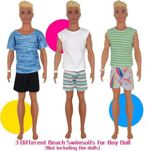 42Pcs Doll Clothes and Swimming Accessories for 12 inch Boy and Girl Dolls, Includes Bikini Swim Suit, Swim Trunks,