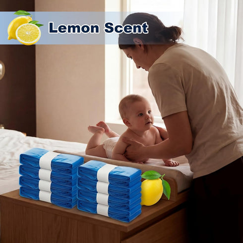 Jaloro 8 Pack 6 Diaper Pail Refill Bags with Activated Charcoal Odor Filters, Lemon Scent Leak-proof Liners Compatible