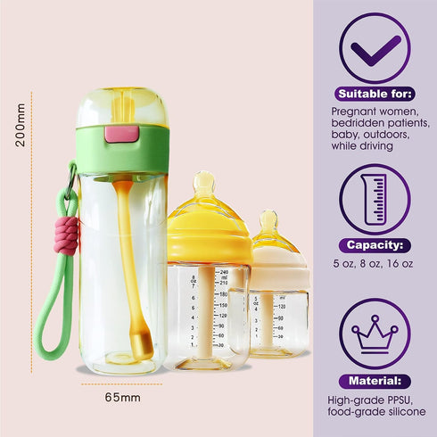 Set, 180C/356F (5 oz, 8 oz16 oz) PPSU Pregnancy Water Bottle and Baby Bottle Patented Leak-Proof Design, Postpartum