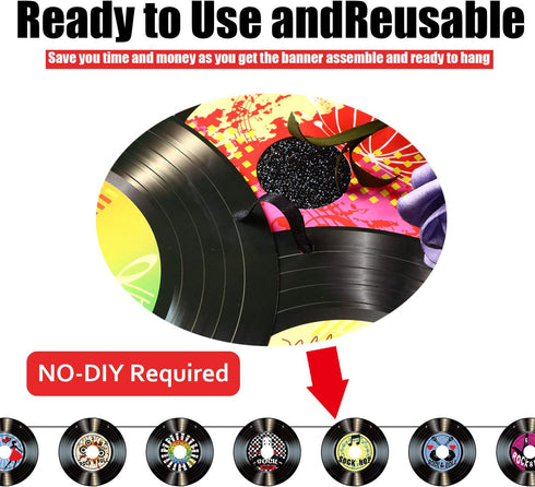 3 Packs Rock and Roll Music Party Decorations, 21 Pcs 7 Inch 1950's Paper Record Cutout Banner for 50s 70s 90s