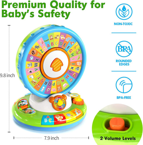 1 2 3 2-3, 1st Duchong Learning Toy for Kids Year Old Boys Girls, Spin and Sing Alphabet Zoo with Sounds, Interactive