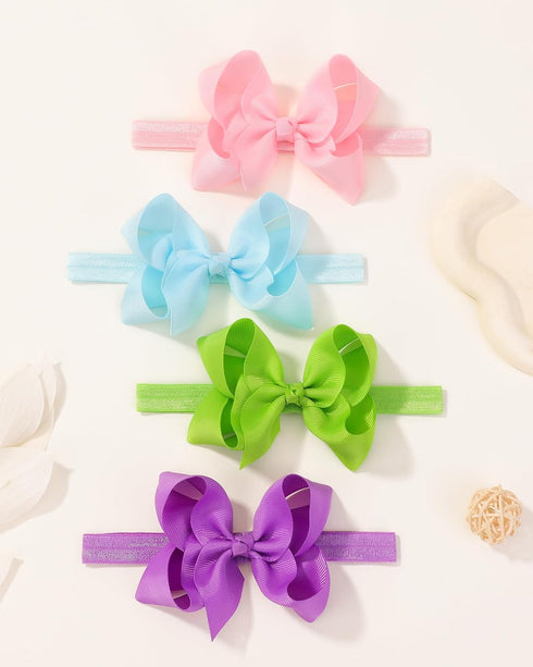 jollybows 40pcs Baby Girls Grosgrain Ribbon Hair Bows - 4" Elastic Hair Band Accessories for Infants Newborn