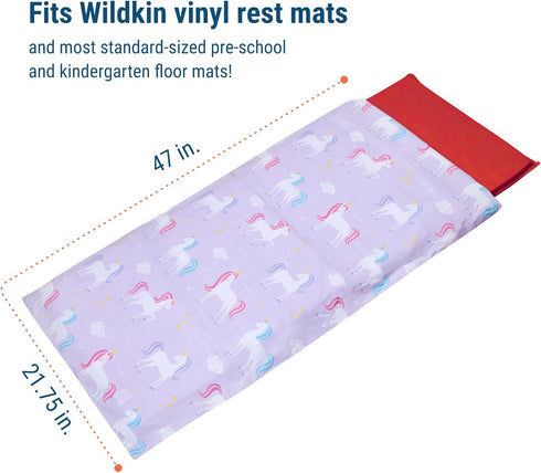 Wildkin Kids Cotton Nap Mat Cover - Unicorn, Soft Sewn-in Flap, Durable, Fits 1.5" Vinyl Sleep Mats