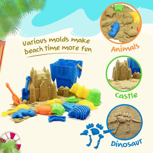 Beach Sand Toys for Kids, 27pcs Castle Molds, Bucket, Shovel Tool Kit, Sandbox Toys for Toddlers, Bonus Mesh Bag