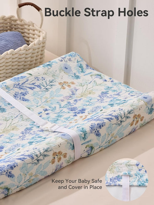 2 Pack(Blue TILLYOU Muslin Changing Pad Cover for Baby Girls Boys, Soft and Breathable Cotton Diaper Changing Table