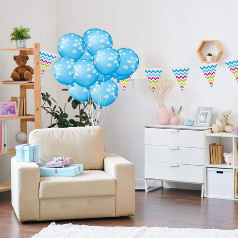 Gejoy 36 Pieces Blue Cloud Latex Balloons, 12 Inch Matte Light Blue and White Print Decoration for Baby Shower Birthday