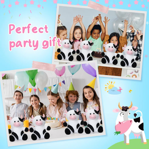 Syhood 6 Pcs 10 Inch Cow Stuffed Animal Plush Toy, Soft Cuddly Cow Plushie Doll, Cute Black and White Gifts for Kids