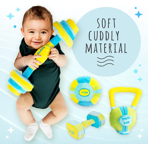Skywin Baby Workout Toys Fit Training - 4 Soft, Durable Plush Baby Rattle Toys for Ages 0+
