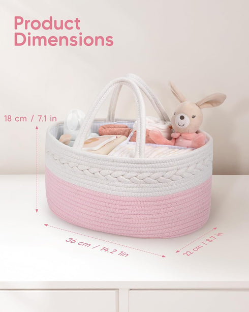 Maliton Diaper Caddy for Baby Girl-Cotton Rope Diaper Caddy, Diaper Organizer for Changing Table, Portable Baby Basket