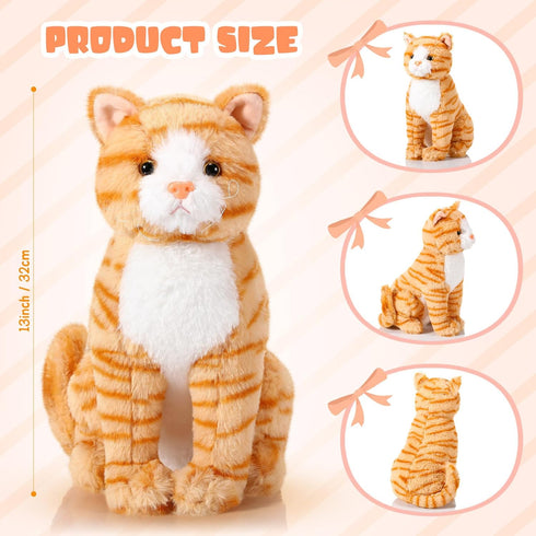 13 Inch Cat Plush Toy Realistic Cat Stuffed Animal Soft Cute Kitten Plush Toy Gifts for Home Decor Birthday Valentine's Day Party Favors Supplies(Orange, Vivid)