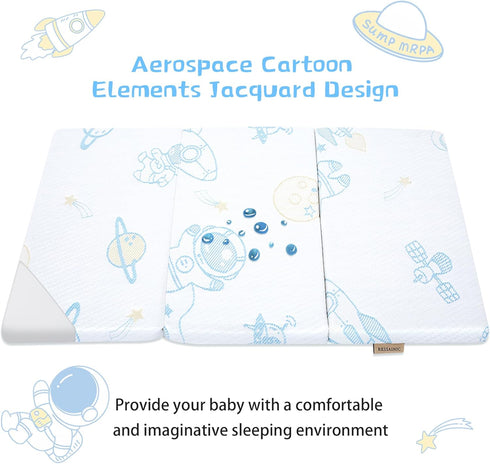 Ressainic Pack Pack 38" 26" 1.5" and Play Mattress Pad, Trifold Portable Crib N Play Mattresses, x x Jacquard Playpen