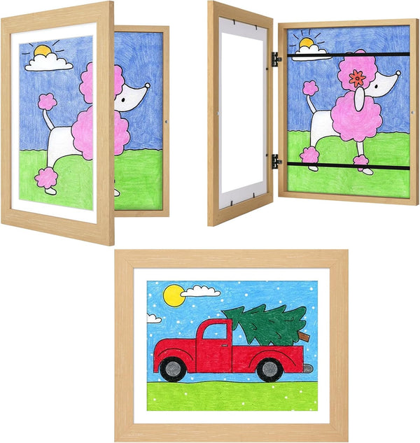 3Pack Kids Art Frames Natural Woodgrain, 10x12.5 Child Artwork Frame Without Mat