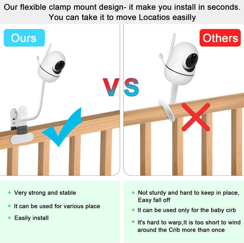 2 Pack Baby Monitor Mount Compatible with HelloBaby HB6550, Flexible Clip Clamp Mount with Long Gooseneck Arm