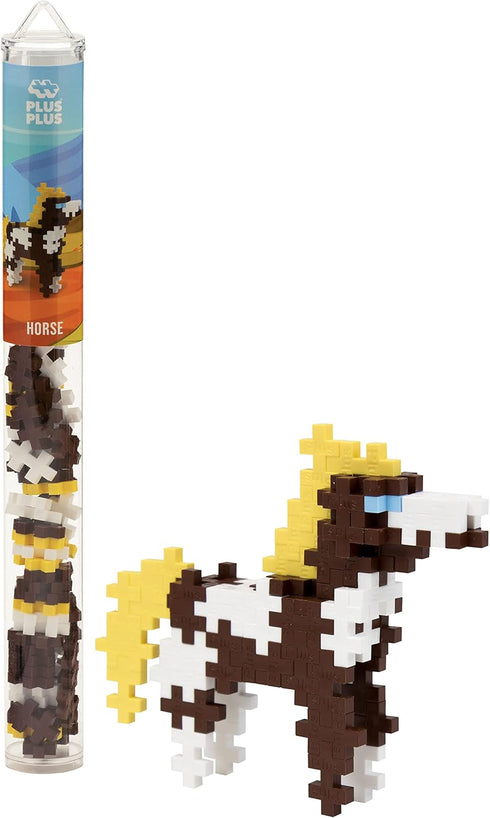 Plus Plus 3D Animal Figure Building Block Set - 70 Mini Interlocking Puzzle Pieces, Fun STEM Toys for Kids, Horse Maker