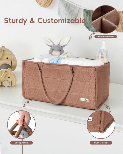 Diaper Caddy Organizer, Quilted Caddy Organizer with Handle, Car Caddy Organizer For Diaper and Wipes, Nursery Storage