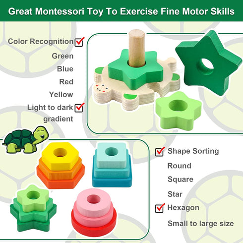 WOOD CITY Stacking Toys for Toddlers 1-3, Montessori Shape Sorter Baby Toys, Educational Puzzle Toys