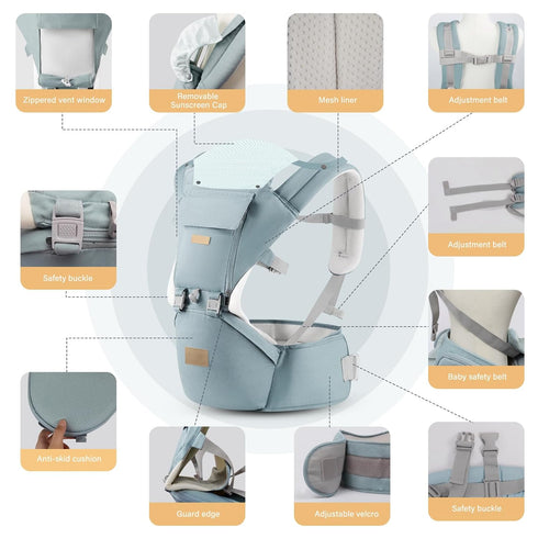SNOOZYNEST 6-in-1 7-33 Baby Carrier Newborn to Toddler with Hip Seat, Soft Ergonomic All Positions Infant Carrier Ib