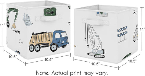 Set 2 Sweet Jojo Designs Construction Truck Foldable Fabric Storage Cube Bins Boxes Organizer Toys Kids Baby Childrens