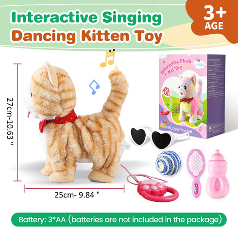HCdoujoy Set Yellow Walking Cat for Girls Toy Talking Singing Animated Robot Kitty Interactive Plush for Cat for Kids