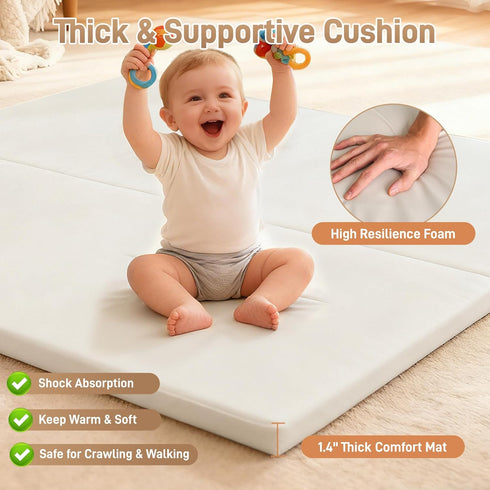 1.4" 50x50 Tummy Baby Play Mat for Floor Thick Memory Foam Playpen Mat for Toddlers Infant Kids with Non-Slip Backing