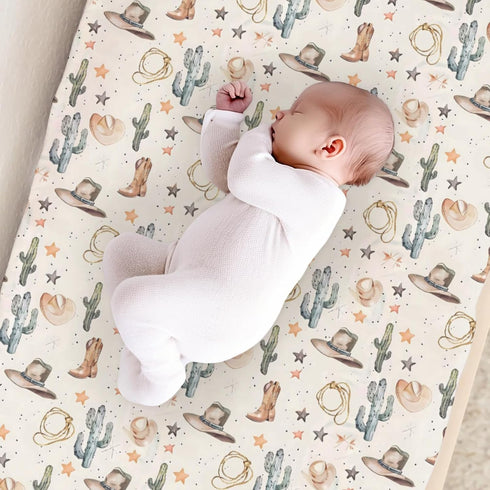 KuphiL10C Girls-16x32 Western Theme Baby Changing Pad Cover,Unisex West Cactus Hats Stars Nursery Diaper Changing Table