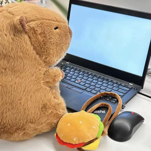 Capybara Plush 9 Inch Stuffed Animal, Cute Capybara Toy with Hamburger Backpack, Gift for Kids
