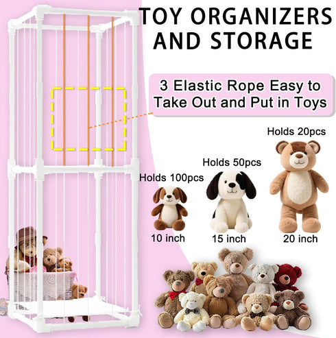 INFTOYCO Large Stuffed Animal Storage Zoo Cage Holder, Upgradation PVC Stuffed Animal Storage Organizer, Space Saving