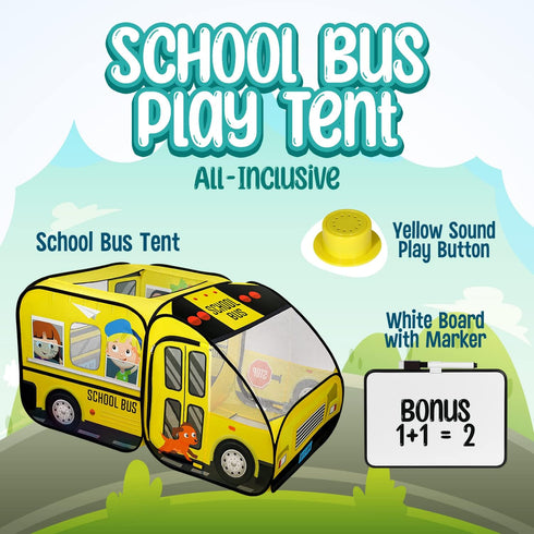 Kiddzery School Bus Pop Up Kids Play Tent, Indoor & Outdoor Playhouse with Sound Play Button for Toddlers