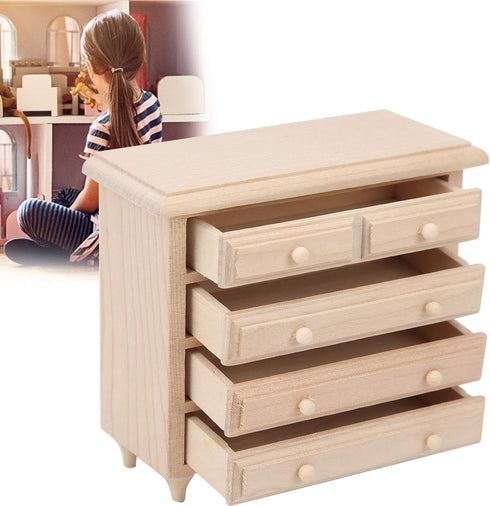 1:12 Wooden Table Square - 8 Button Dollhouse Movement Cabinet Mini Furniture, Beautiful Color Kit for Handcraft DIY