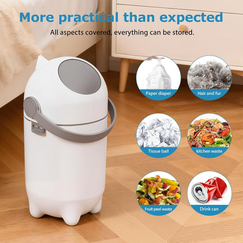 GIFZES 15L Odor Proof Diaper Pail, Large Capacity Portable Plastic Trash Can, Airtight Diaper Disposal Bin