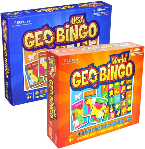 GeoToys GeoBingo Set, World & USA Bingo for Kids, Educational Geography Game for Home & School