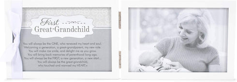The Grandparent Gift Co. First Great-Grandchild Picture Frame - White Double Hinged Tabletop Frame Holds 4"x6" Pictures