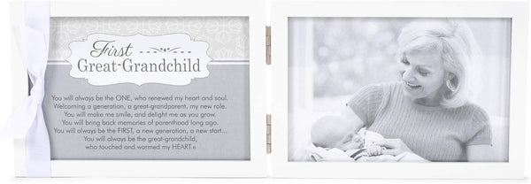 The Grandparent Gift Co. First Great-Grandchild Picture Frame - White Double Hinged Tabletop Frame Holds 4"x6" Pictures