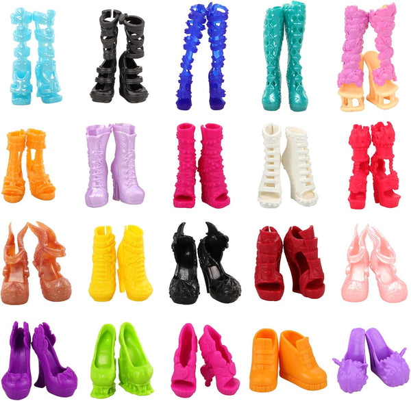 Barwa 10 Pairs Doll Shoes Accessories, Fashion High Heels, Sandals & Boots Pack