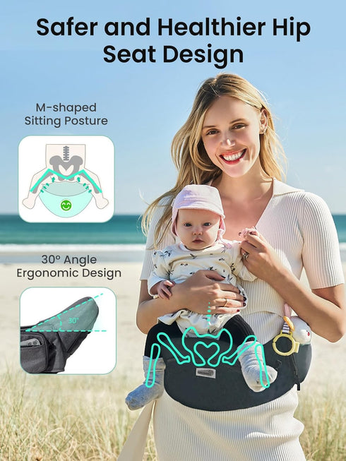 50 lbs, Baby Hip Seat Carrier, GROWNSY Ergonomic Hip Seat Baby Carrier with Multiple Pockets, Adjustable Extended