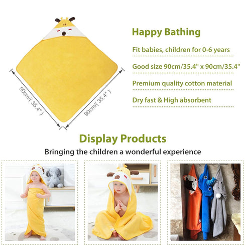0-6T, MICHLEY Animal Hooded Baby Bath Towel Toddler Premium Cotton Absorbent Washcloth for Girls Boys Giraffe