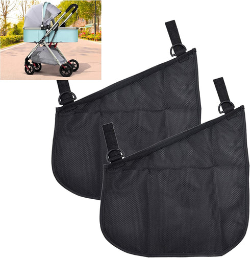 2 Pack Portable Side Sling Stroller Cargo Net, Non-Slip Adjustable Straps Storage Mesh Bag for Food and Fruit