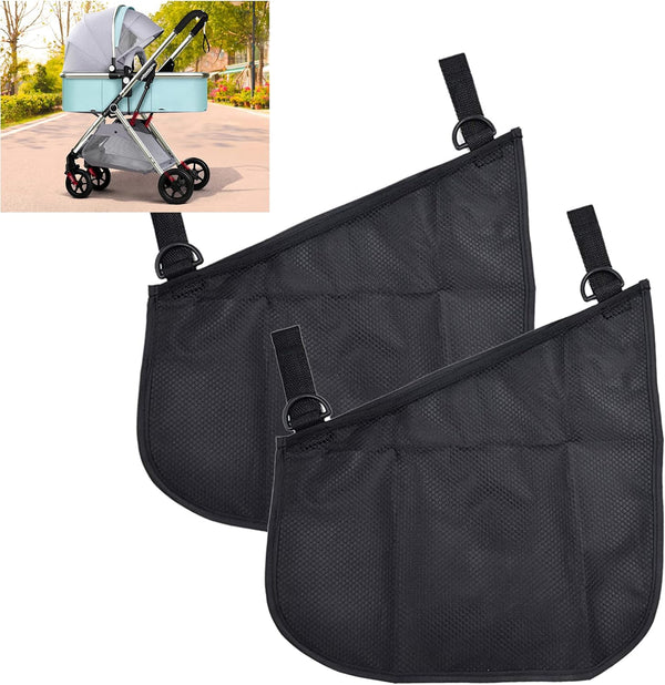 2 Pack Portable Side Sling Stroller Cargo Net, Non-Slip Adjustable Straps Storage Mesh Bag for Food and Fruit