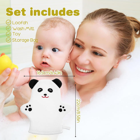 KFHENSOMR 2PCS Baby Bath Mitt Washcloths Gloves Panda Chicken Toddler Soft Washcloths for Kids Designed in Cute Animal