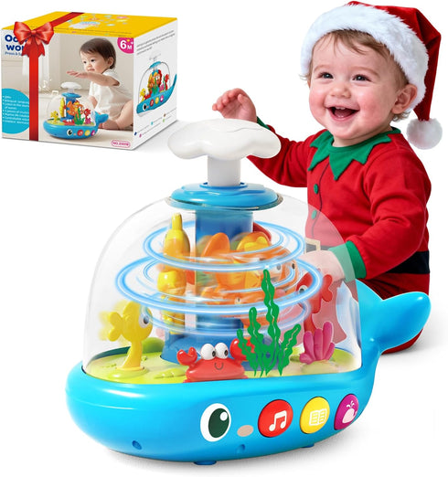 Toylfort Whale Sensory Spinner Toy for Baby: Light Up Rotating Play with Music