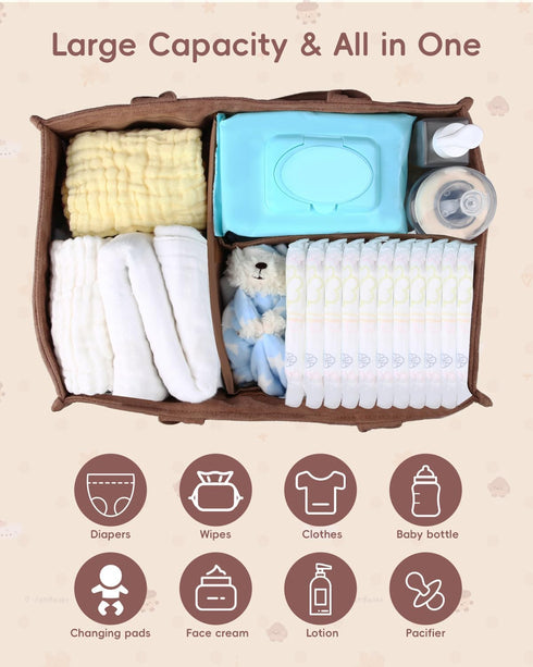 Diaper Caddy Organizer, Quilted Caddy Organizer with Handle, Car Caddy Organizer For Diaper and Wipes, Nursery Storage