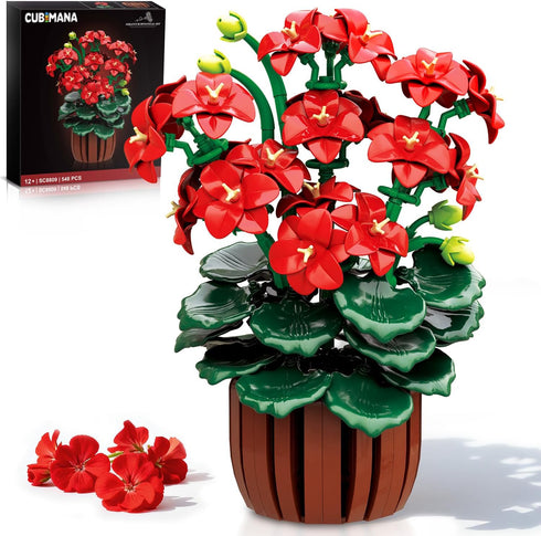 CUBIMANA Flowers Geranium Botanicals Building Set - Artificial Bonsai Plants for Home