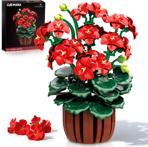 CUBIMANA Flowers Geranium Botanicals Building Set - Artificial Bonsai Plants for Home