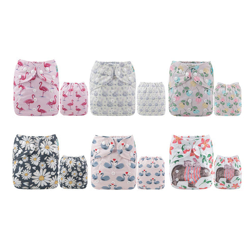 ALVA 6 Pack Cloth Diaper with 12 Inserts One Size Adjustable Washable
