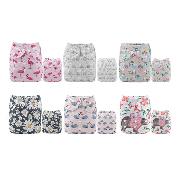 ALVA 6 Pack Cloth Diaper with 12 Inserts One Size Adjustable Washable