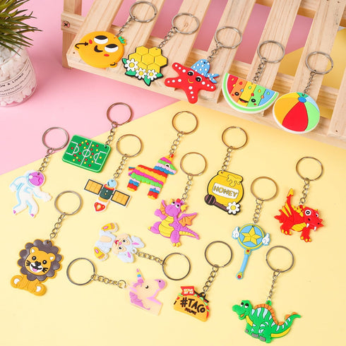 65 PCS Cute Keychain for Kids Party Favors, Video Game, Animal, Mermaid, Dinosaur, Birthday Party Supplies