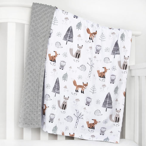 HOMRITAR Baby Blanket for Boys Girls, Soft Plush Minky with Double Layer Dotted Backing, 30 x 40 Inch (Forest Foxes)