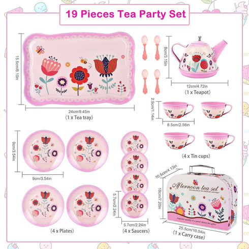Set 3-8, 19 Set, Lajeje Pretend Play Tea for Little Girls Ages PCS Flower Themed Kitchen Toy for Toddlers, Princess Tea