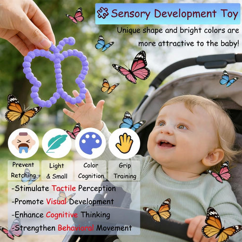 2 3 (2, Pcs Baby Teething Toys Silicone Butterfly Teething Rings Over Months - Baby Essentials Sensory Chew Toys -Baby